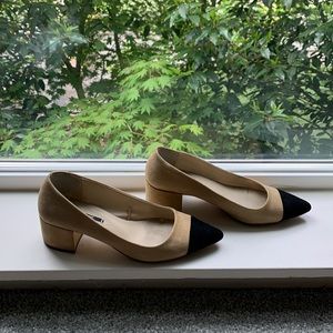 Zara nude and black pointy toe block heel, size 6/36